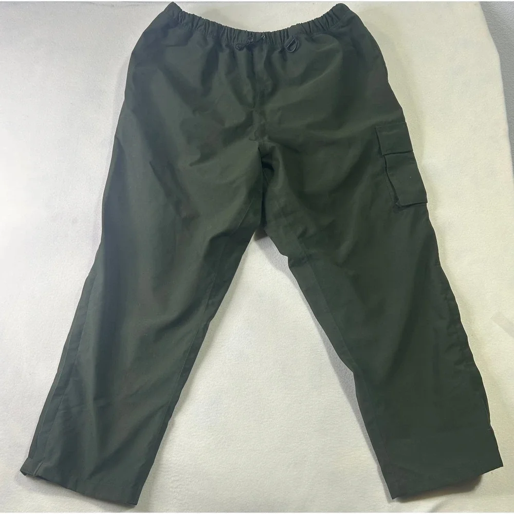 Olive Green Outdoor Cargo Pants Elastic Waist Drawstring D-Ring Hiking Trousers